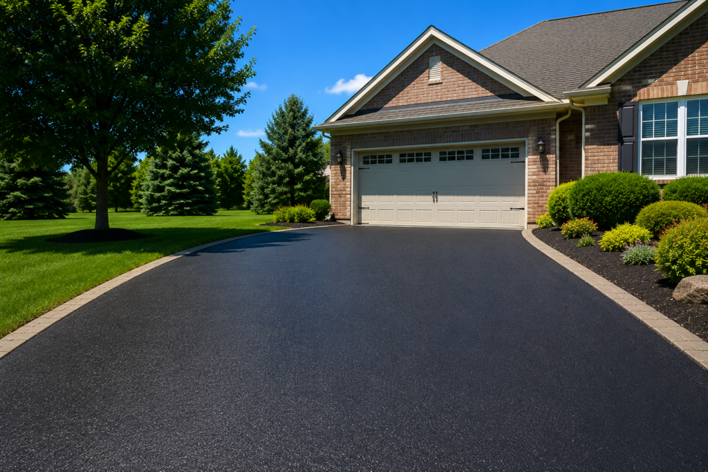 Freshly sealcoated asphalt driveway in Eagleville Pennsylvania