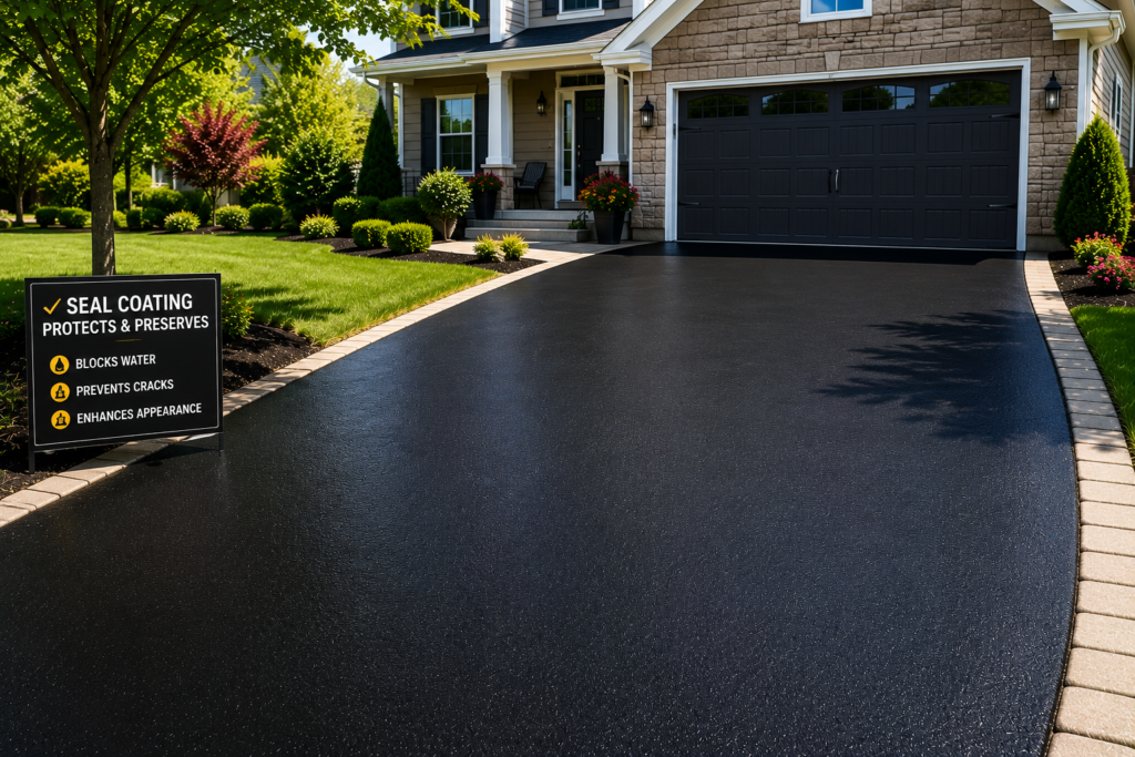 Freshly sealcoated asphalt driveway in Ambler Pennsylvania