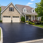 Freshly sealed residential asphalt driveway in Eagleville Pennsylvania