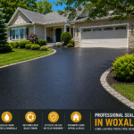 Freshly sealcoated residential asphalt driveway in Woxall Pennsylvania