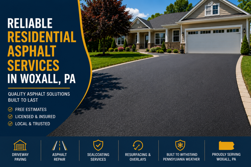 Freshly paved residential asphalt driveway in Woxall Pennsylvania