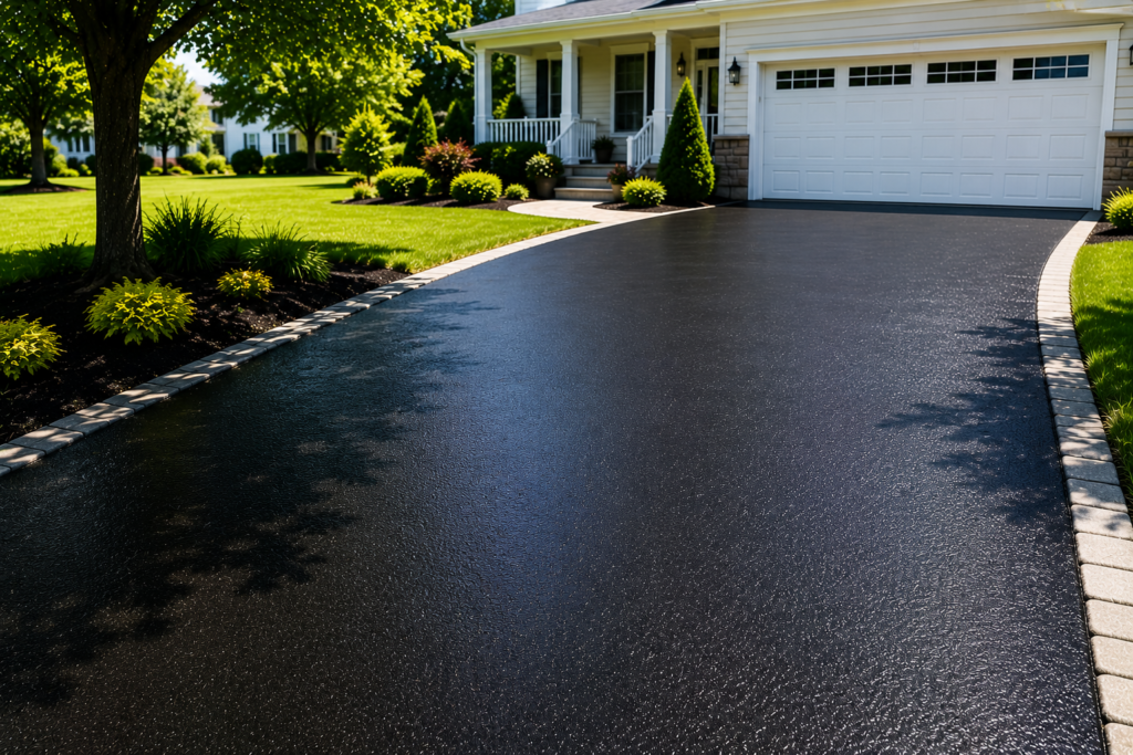 Freshly sealcoated asphalt driveway in Doylestown Pennsylvania
