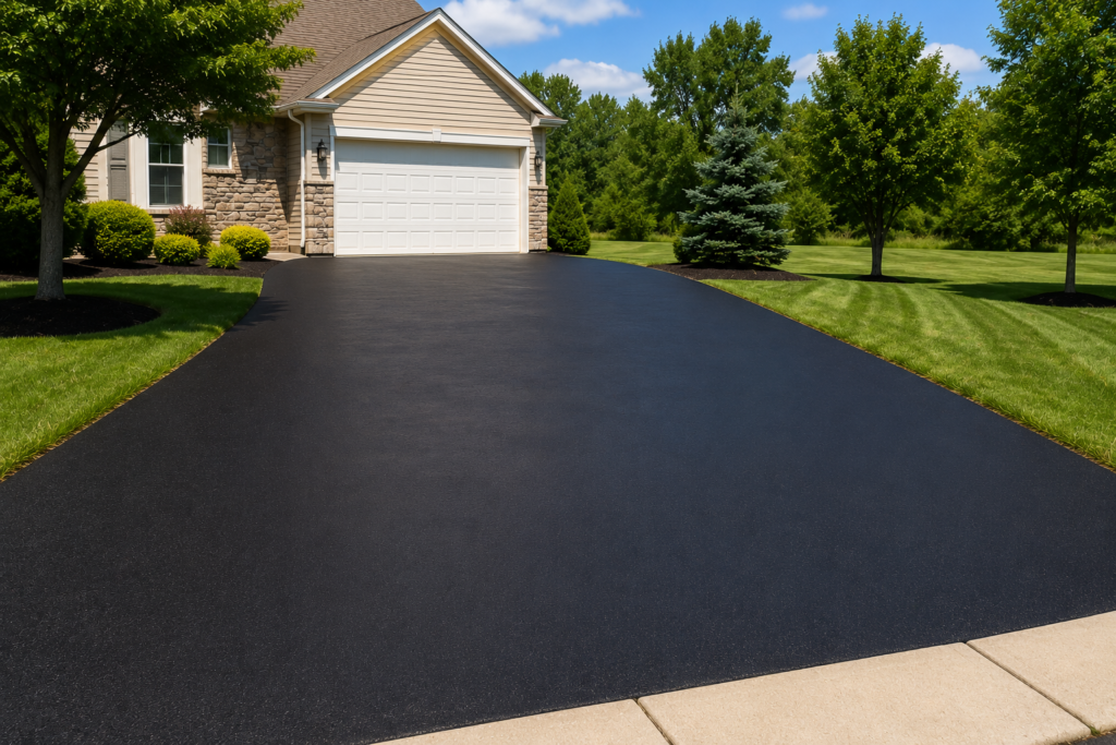 Freshly sealcoated asphalt driveway in Montgomeryville Pennsylvania