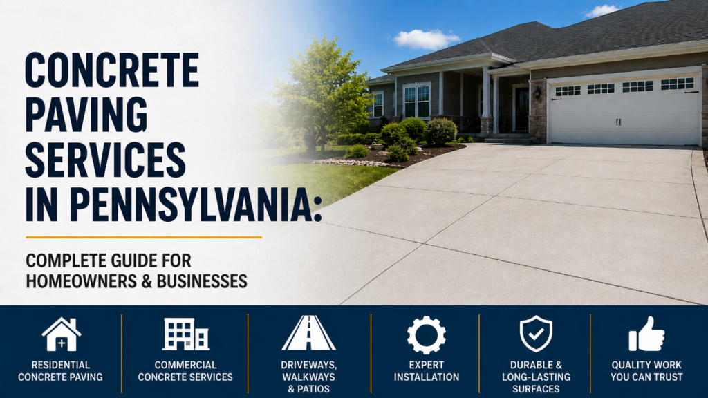 Concrete and asphalt contractors completing a paving project in Pennsylvania