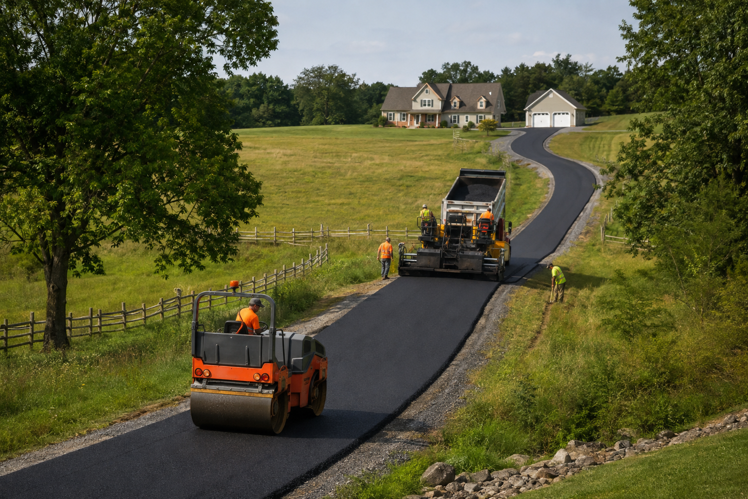 Long asphalt driveway installation in Coopersburg, PA