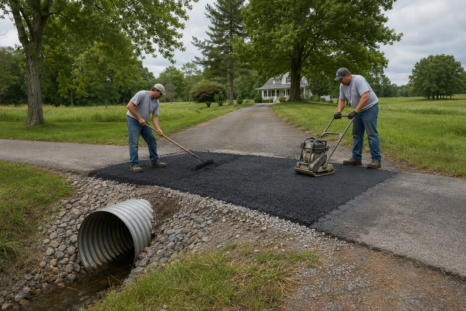 Culvert-area asphalt driveway repair in Milford Township, PA