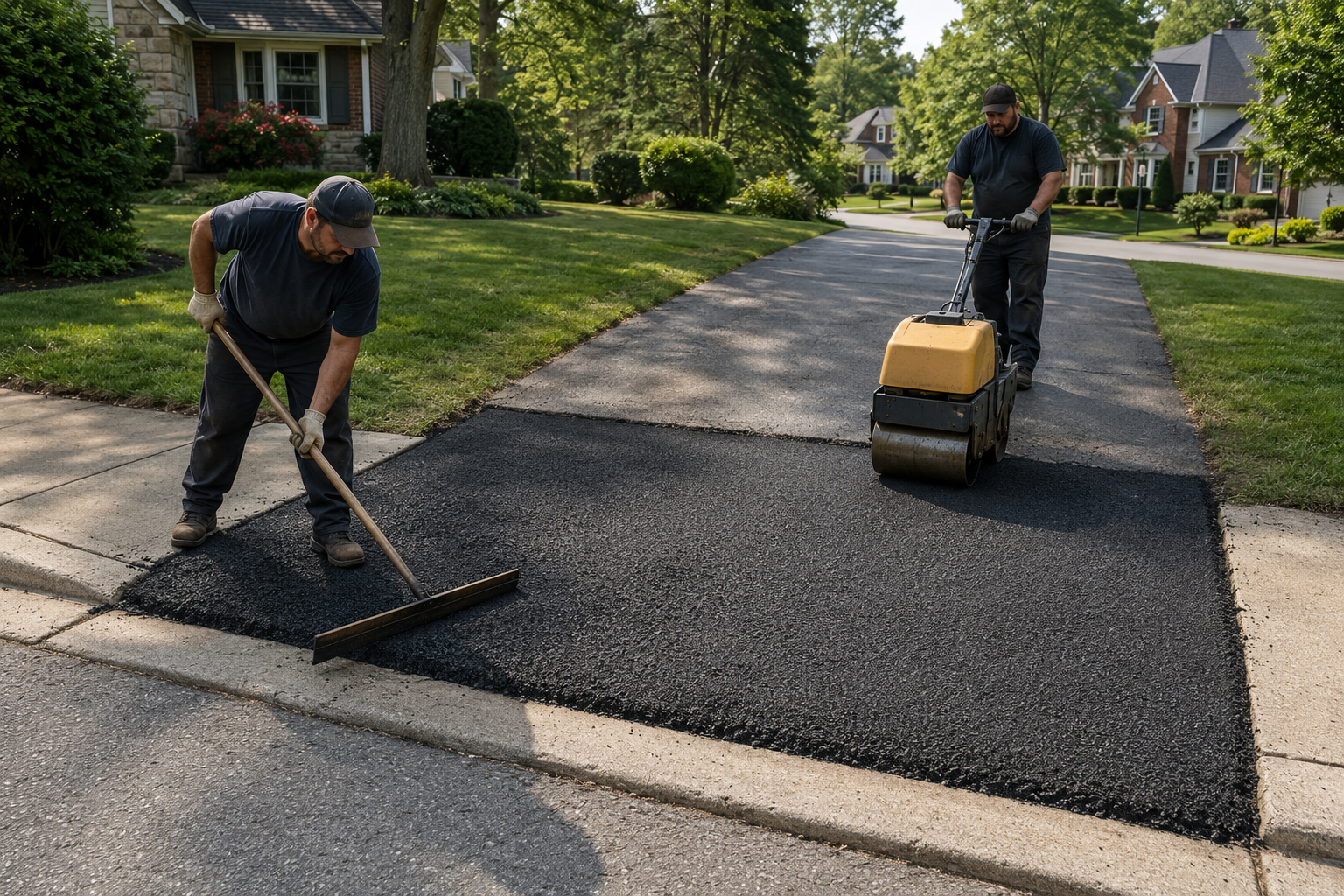 Asphalt driveway repair at a residential property in North Wales, PA