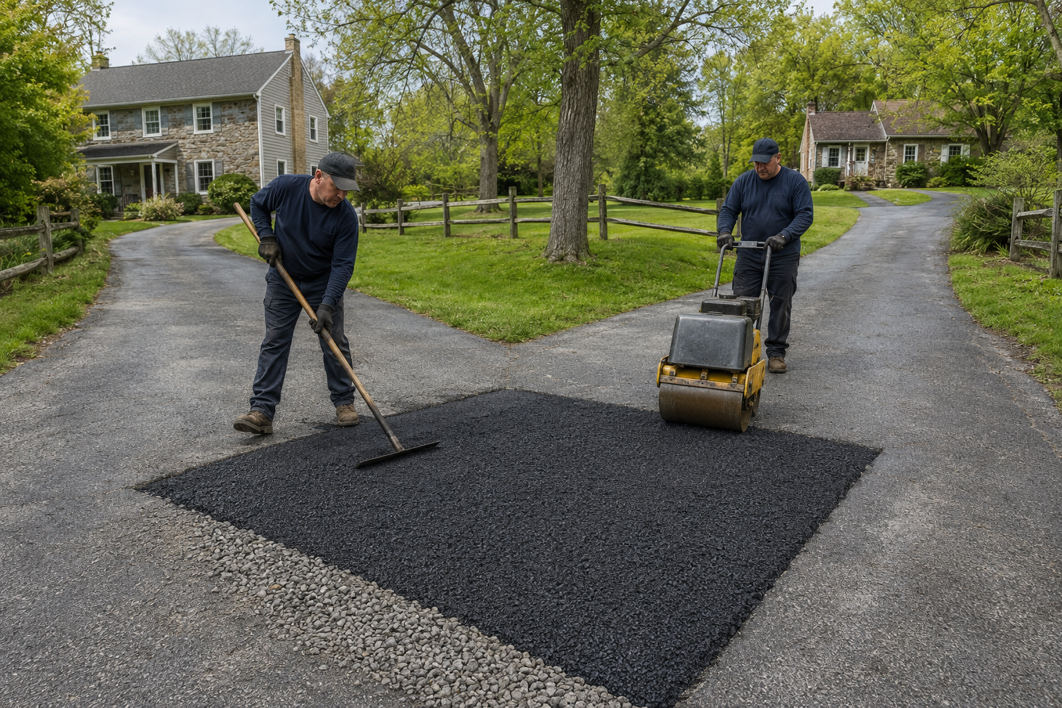 Full-depth asphalt driveway repair in Spinnerstown, PA